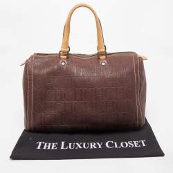 Pre Owned CH Carolina Herrera Choco Brown Monogram Leather Large Andy Boston Bag