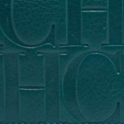 Pre Owned CH Carolina Herrera Teal Embossed Leather Trifold Compact Wallet