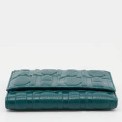 Pre Owned CH Carolina Herrera Teal Embossed Leather Trifold Compact Wallet