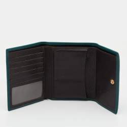 Pre Owned CH Carolina Herrera Teal Embossed Leather Trifold Compact Wallet