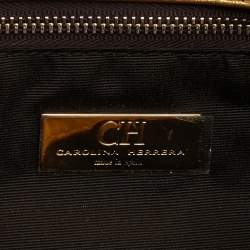 Pre Owned CH Carolina Herrera Gold Monogram Leather Jerry Chain Clutch 