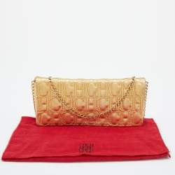 Pre Owned CH Carolina Herrera Gold Monogram Leather Jerry Chain Clutch 