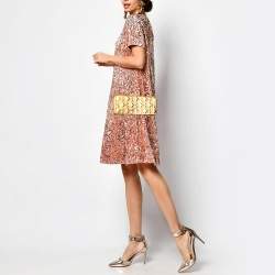 Pre Owned CH Carolina Herrera Gold Monogram Leather Jerry Chain Clutch 