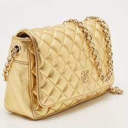 Pre Owned CH Carolina Herrera Gold Quilted Leather Chain Flap Shoulder Bag