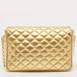 Pre Owned CH Carolina Herrera Gold Quilted Leather Chain Flap Shoulder Bag