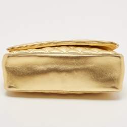 Pre Owned CH Carolina Herrera Gold Quilted Leather Chain Flap Shoulder Bag