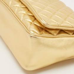 Pre Owned CH Carolina Herrera Gold Quilted Leather Chain Flap Shoulder Bag