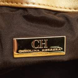 Pre Owned CH Carolina Herrera Gold Quilted Leather Chain Flap Shoulder Bag