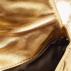 Pre Owned CH Carolina Herrera Gold Quilted Leather Chain Flap Shoulder Bag