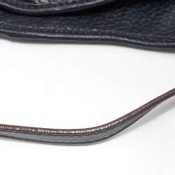 Pre Owned CH Carolina Herrera Blue Monogram Leather Poppy Hobo