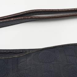 Pre Owned CH Carolina Herrera Blue Monogram Leather Poppy Hobo