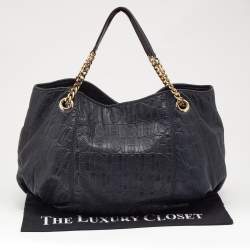 Pre Owned CH Carolina Herrera Blue Monogram Leather Poppy Hobo