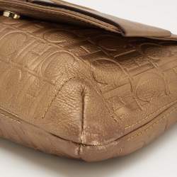مملوكة مسبقًا CH Carolina Herrera Metallic Brown Monogram Embossed Leather Audrey Shoulder Bag