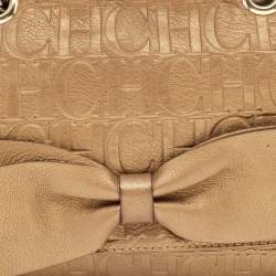 مملوكة مسبقًا CH Carolina Herrera Metallic Brown Monogram Embossed Leather Audrey Shoulder Bag