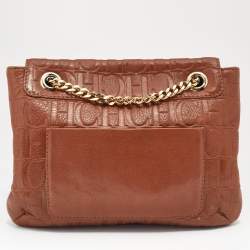 Pre Owned CH Carolina Herrera Brown Monogram Leather Audrey Shoulder Bag