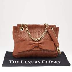 Pre Owned CH Carolina Herrera Brown Monogram Leather Audrey Shoulder Bag