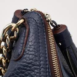 Pre Owned CH Carolina Herrera Navy Blue Leather Tassel Hobo