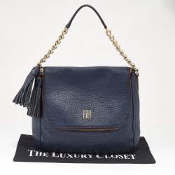Pre Owned CH Carolina Herrera Navy Blue Leather Tassel Hobo