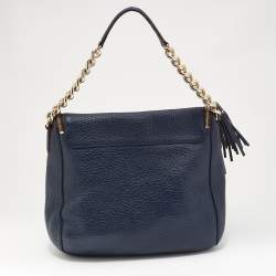 Pre Owned CH Carolina Herrera Navy Blue Leather Tassel Hobo