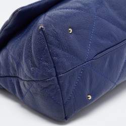 Pre Owned Carolina Herrera Blue Logo Embossed Leather Metal Flap Shoulder Bag