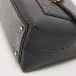 Pre Owned CH Carolina Herrera Black Monogram Embossed Leather Push Lock Flap Top Handle Bag