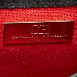 Pre Owned CH Carolina Herrera Black Monogram Embossed Leather Push Lock Flap Top Handle Bag