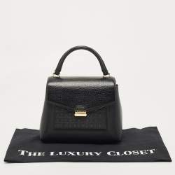 Pre Owned CH Carolina Herrera Black Monogram Embossed Leather Push Lock Flap Top Handle Bag