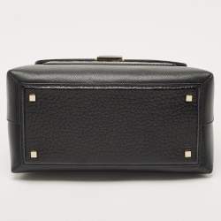 Pre Owned CH Carolina Herrera Black Monogram Embossed Leather Push Lock Flap Top Handle Bag