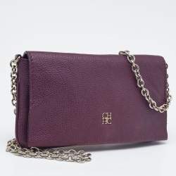 Pre Owned CH Carolina Herrera Purple Leather Chain Flap Shoulder Bag