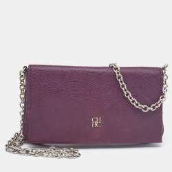 Pre Owned CH Carolina Herrera Purple Leather Chain Flap Shoulder Bag