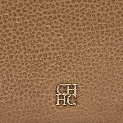 Pre Owned CH Carolina Herrera Beige Leather Flap Bifold Continental Wallet
