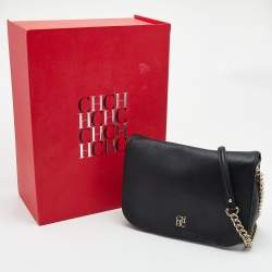 Pre Owned CH Carolina Herrera Black Leather New Baltazar Flap Shoulder Bag