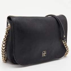 Pre Owned CH Carolina Herrera Black Leather New Baltazar Flap Shoulder Bag