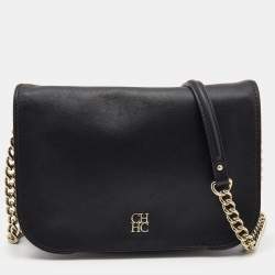 Pre Owned CH Carolina Herrera Black Leather New Baltazar Flap Shoulder Bag