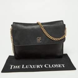 مملوكة مسبقًا CH Carolina Herrera Black Leather Flap Shoulder Bag