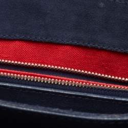 Pre Owned Carolina Herrera Navy Blue Monogram Leather Pushlock Top Handle Bag