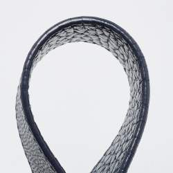 Pre Owned Carolina Herrera Navy Blue Monogram Leather Pushlock Top Handle Bag