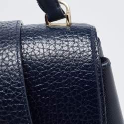 Pre Owned Carolina Herrera Navy Blue Monogram Leather Pushlock Top Handle Bag