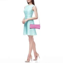Pre Owned CH Carolina Herrera Pink Monogram Leather Jerry Chain Clutch 