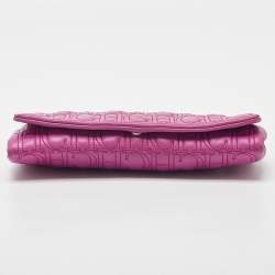 Pre Owned CH Carolina Herrera Pink Monogram Leather Jerry Chain Clutch 