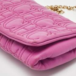Pre Owned CH Carolina Herrera Pink Monogram Leather Jerry Chain Clutch 