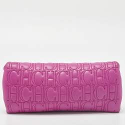 Pre Owned CH Carolina Herrera Pink Monogram Leather Jerry Chain Clutch 