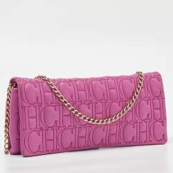 Pre Owned CH Carolina Herrera Pink Monogram Leather Jerry Chain Clutch 