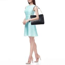 Pre Owned CH Carolina Herrera Black Monogram Leather Shoulder Bag