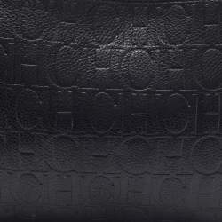 Pre Owned CH Carolina Herrera Black Monogram Leather Shoulder Bag