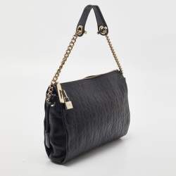 Pre Owned CH Carolina Herrera Black Monogram Leather Shoulder Bag
