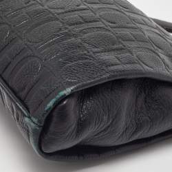 Pre Owned CH Carolina Herrera Black Monogram Leather Shoulder Bag