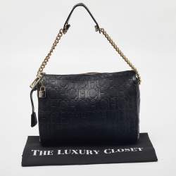 Pre Owned CH Carolina Herrera Black Monogram Leather Shoulder Bag