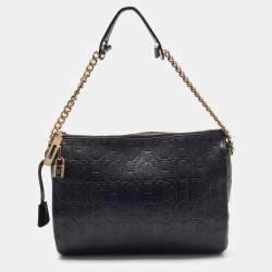 Pre Owned CH Carolina Herrera Black Monogram Leather Shoulder Bag