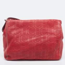 مملوكة مسبقًا Carolina Herrera Red Monogram Embossed Leather Flap Shoulder Bag